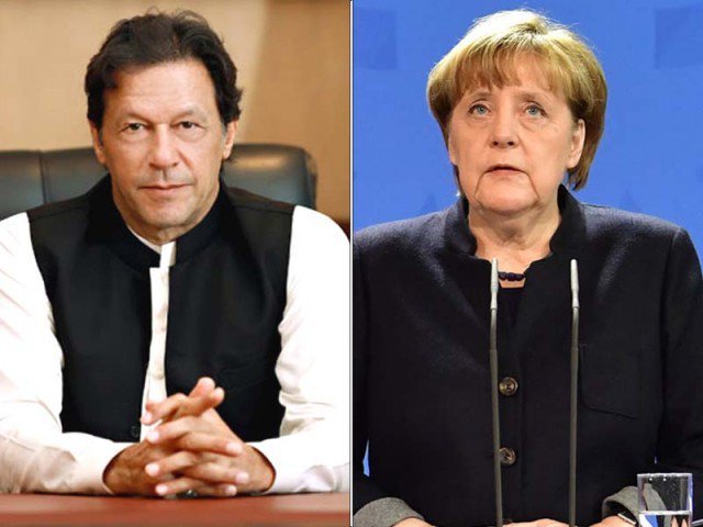 Prime Minister Imran Khan and German Chancellor Angela Merkel.