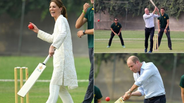 Prince William and Kate Middleton play cricket with kids