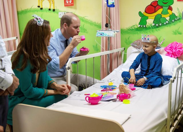 Britain's Prince William and Catherine, Duchess of Cambridge visit a 7-year-old Wafia Remain at the Shaukat Khanum Memorial Cancer Hospital in Lahore, Pakistan October 17, 2019