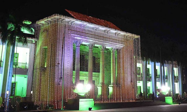 LAHORE: November 20 – An illuminated view of Provincial Assembly decorated with colorful lights in connection with Eid Milad-un-Nabi (SAWW) celebrations. APP Photo by Mustafa Lashari