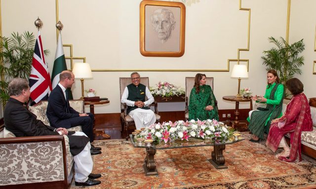 Britain's Prince William and Catherine, Duchess of Cambridge attend a meeting with President of Pakistan, Arif Alvi at the Presidential Palace in Islamabad, Pakistan, October 15, 2019.