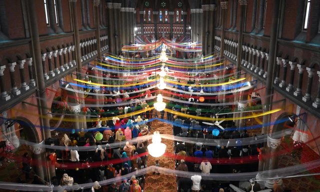 Christian devotees attend Christmas Day prayers at the Sacred Heart Church in Lahore on December 25, 2019.