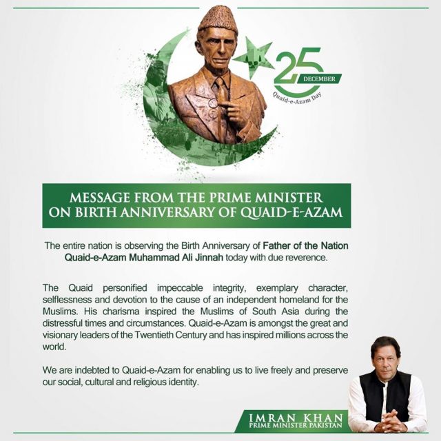 Imran Khan Message for the birthday anniversary of Father of the Nation Quaid-e-Azam