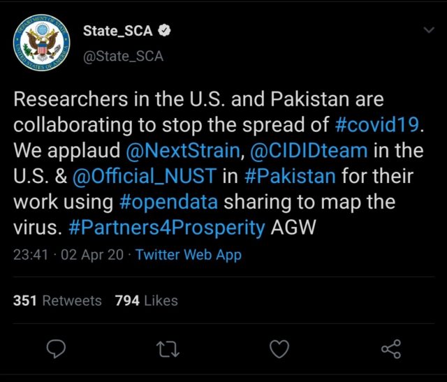 US, Pakistan researchers collaborating to stop spread of Covid-19: Alice Wells