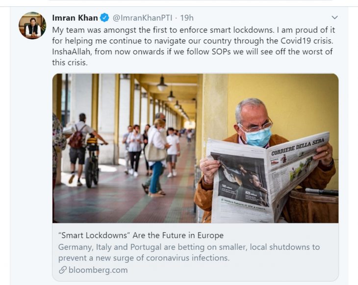 PM Imran lauds team for being first to enforce 'smart lockdowns'