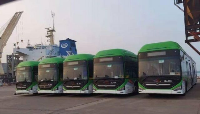 11 buses for Green Line project reach Karachi from China.