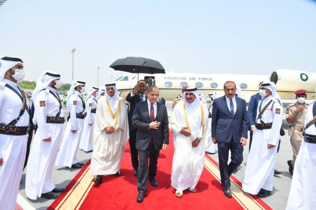 Prime Minister Muhammad Shehbaz Sharif arrives in Qatar